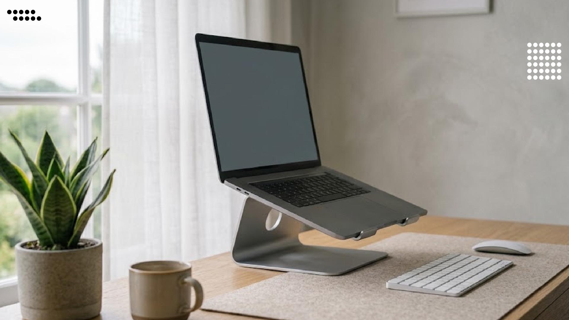 استند لپ تاپ قابل تنظیم برای رعایت ارتفاع استاندارد صفحه نمایش در دفتر کار خانگی